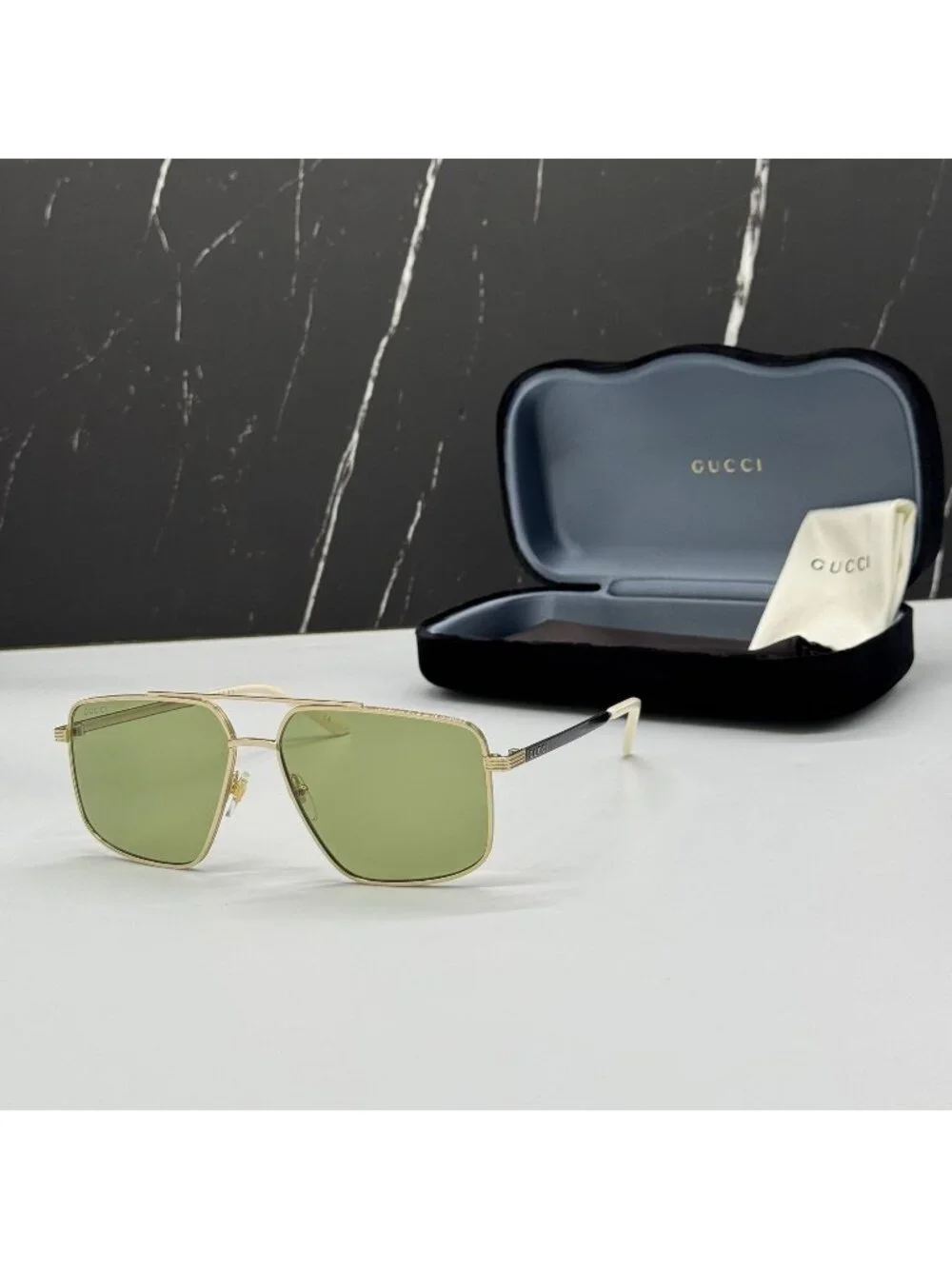 New Gucci GG0941S 002 Gold Green Pilot Frame Unisex Sunglasses